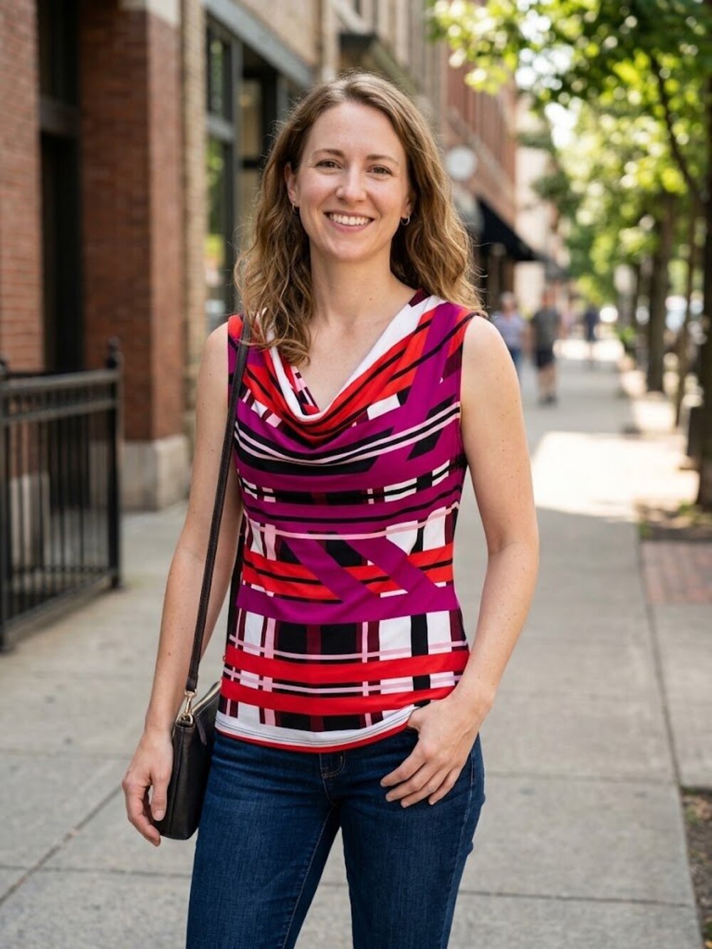 Worthington Draped Cowl-Neck Geometric-Print Tank Top